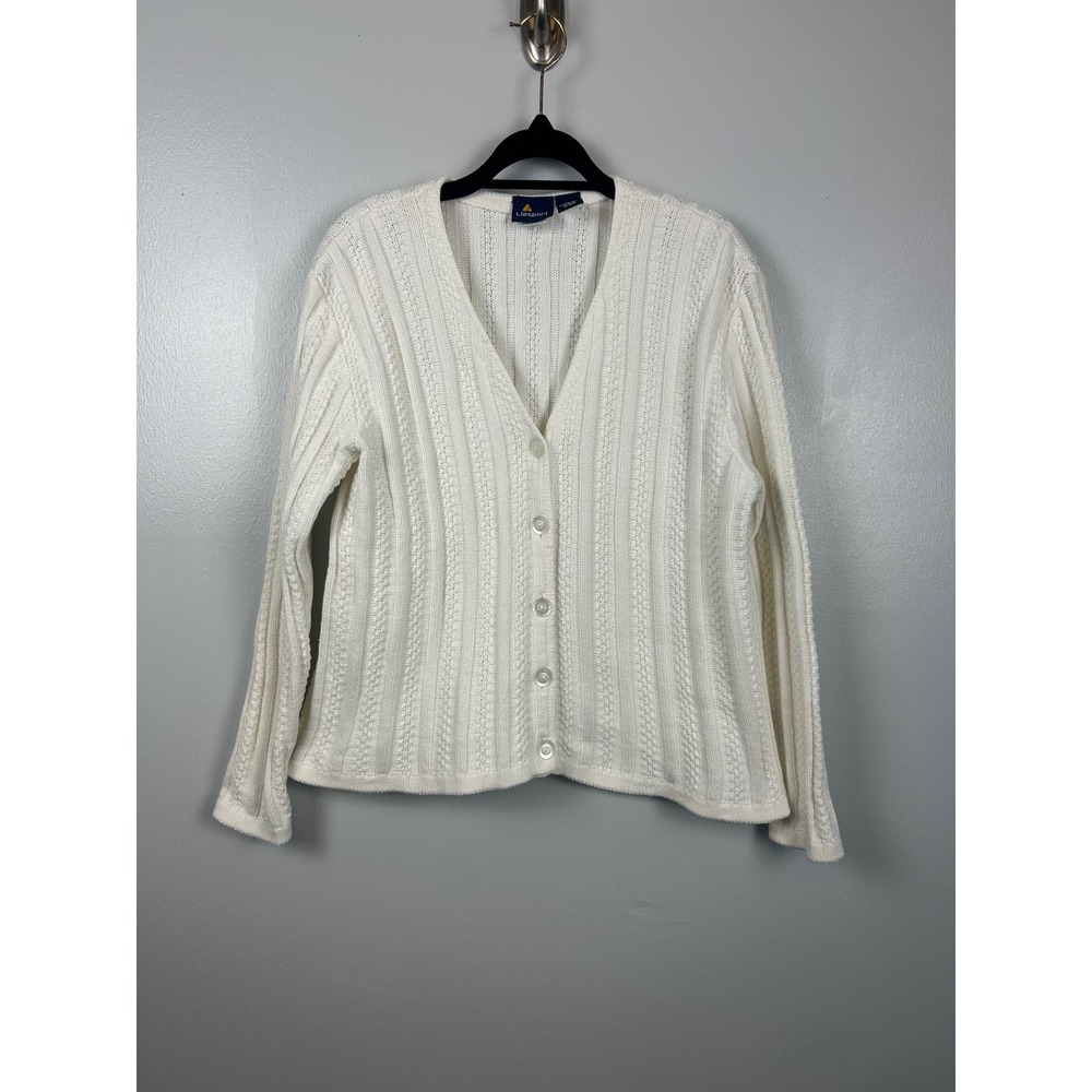 Lizsport Vintage White Cable Knit Cardigan Sweater Small Button Up Cottagecore